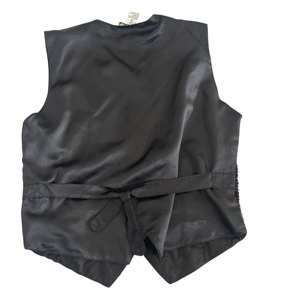 Effeci Black Beaded Sequin Vest Small Artsy Tribal Geo Party Top Boho Festival‎